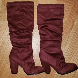 Burgundy Michael Antonio 3inch heel suede boots